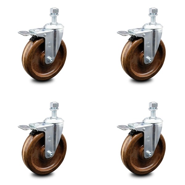 Service Caster 6 Inch High Temp Phenolic Swivel 1/2 Inch Stem Caster Set with Total Lock Brake SCC-TSTTL20S615-PHRHT-121315-4 - main